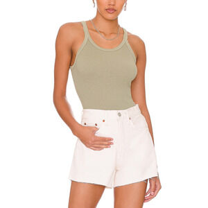 Re/Done Originals Green Cotton Ribbed Tank Top Size S